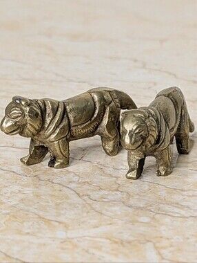 Vintage Miniature Brass Pair Tiger Figurines Metal Decor Collectibles